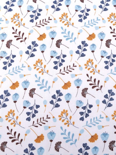 Fabric, lining material 50 x 80 cm - blue-yellow flowers and leaves