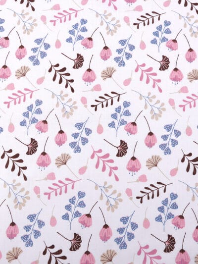 Fabric, lining material 50 x 80 cm - pink and blue flowers and leaves