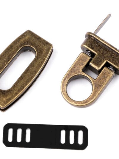 Handbag turn lock, rectangular 20x40mm - antique gold