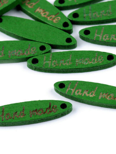 Wooden "Hand made" tag 27x6 oval - green
