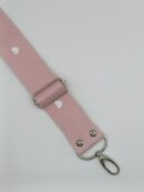 Pasek ozdobny - różowy + białe serca 3,8 cm - srebrne okucia