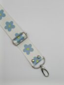 Decorative strap - white + blue flowers 3.8 cm - silver hardware