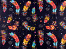COCO bag lining - colorful feathers on navy background