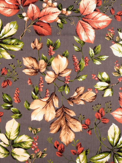 Fabric, lining material 50 x 80 cm - autumn floral on grey background