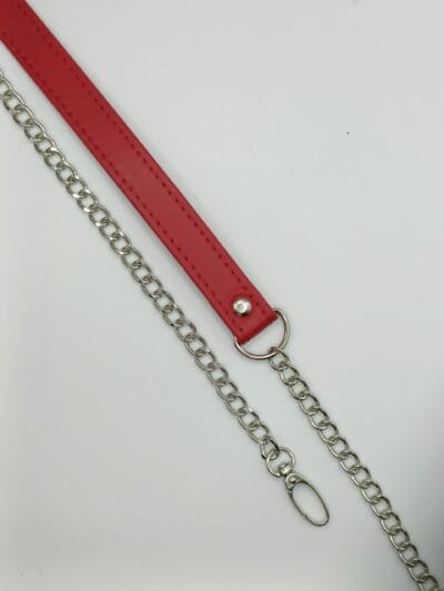 Eco-leather chain strap, 120 cm - Red + Silver