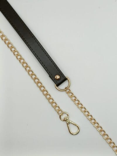 Eco-leather chain strap 120 cm - dark brown + gold