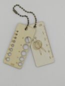 Wooden keychain, centimeter ruler, knitting needle gauge
