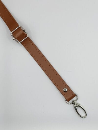 Adjustable eco-leather belt, 2 cm - light brown + silver
