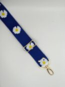 Decorative strap - cornflower blue + white daisies 3.8 cm - gold hardware