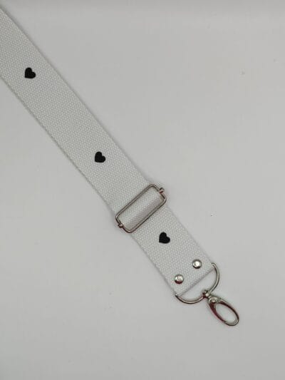 Decorative belt - white + black hearts 3.8 cm - silver hardware