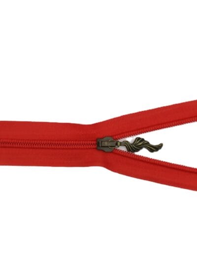 35 cm Separating Spiral Zipper - Red + Antique Brass