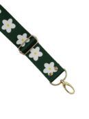Decorative strap - bottle green with white flowers 3.8 cm - gold hardware