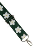 Decorative Belt - Bottle Green with White Flowers, 3.8 cm - Silver Hardware
