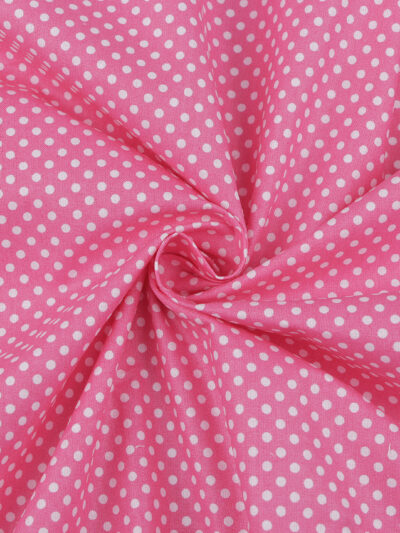Bag lining "diagonal herringbone" - white polka dots on a pink background