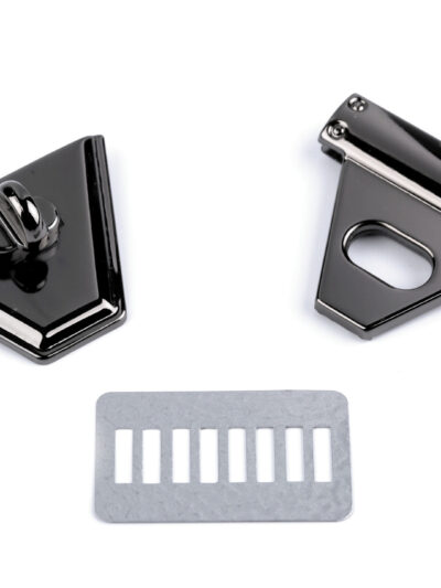 Triangle twist lock clasp for handbag with teeth - black