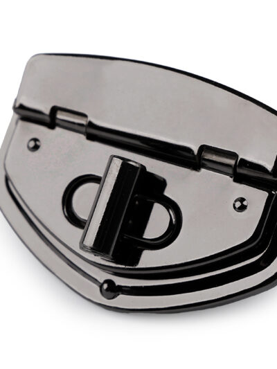 Oval twist lock clasp for handbag with teeth - black