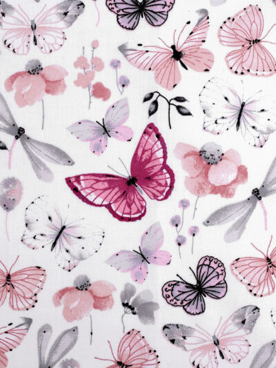 Handbag Lining "diagonal herringbone" - grey-pink butterflies