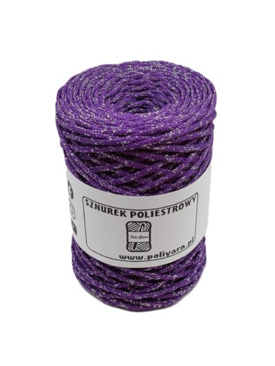 Flat Polyester Cord 3 mm GLITTER - Ultraviolet + Silver