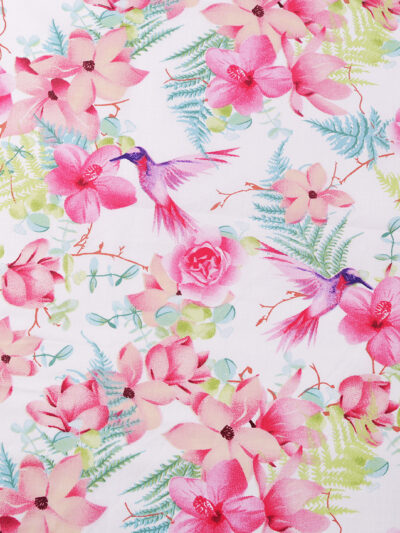 Lining for "diagonal herringbone" bag - pink flowers and hummingbirds