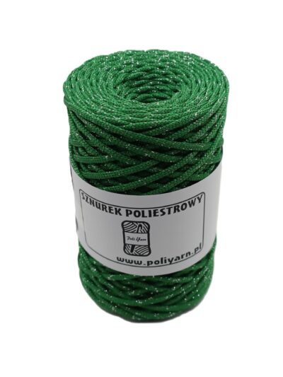 Flat polyester cord 3 mm GLITTER - Gucci green + silver