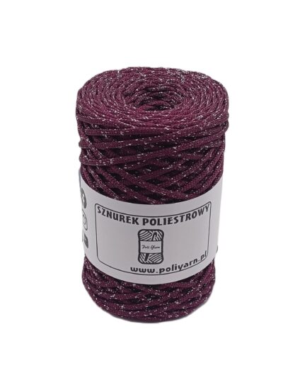 Flat polyester cord 3 mm GLITTER - plum + silver