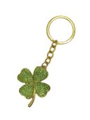 Handbag charm - metal clover keychain - gold-green