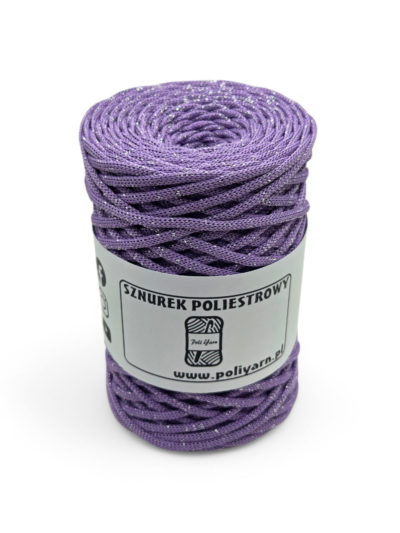 Flat polyester cord 3 mm GLITTER - lavender + silver