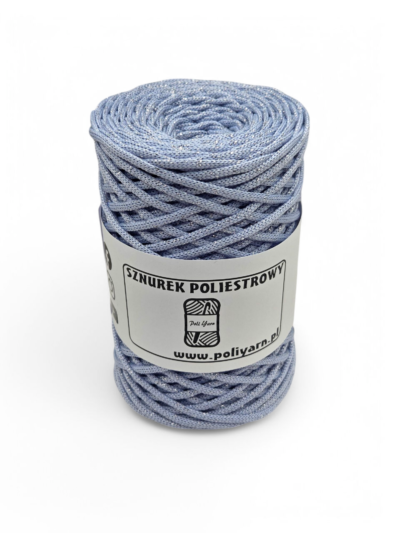 Flat polyester cord 3 mm GLITTER - icy blue + silver