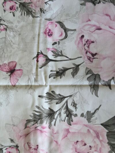 Fabric, lining material 50 x 80 cm - pink-gray flowers