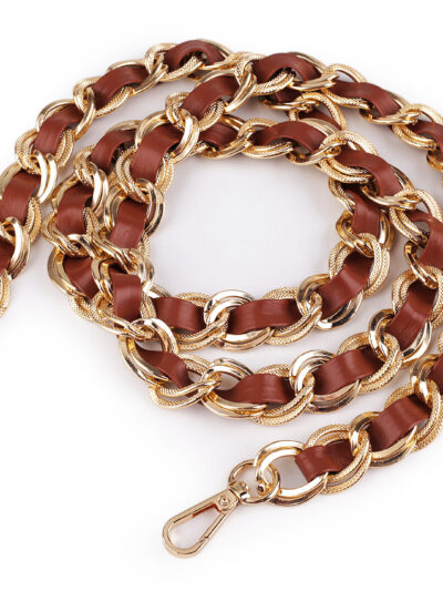 Handbag Chain with Clasps 120 cm with Eco Leather - Cognac + Gold