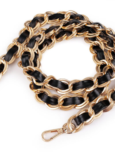 Handbag Chain with Snap Hooks, 120 cm, Faux Leather - Black/Gold