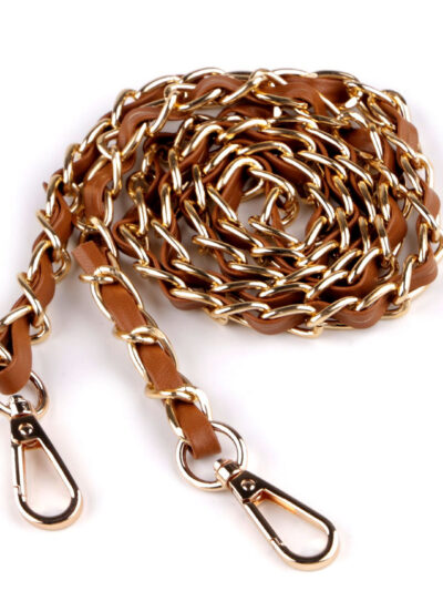 Handbag Chain with Snap Hooks, 112 cm, Faux Leather - Cognac + Gold