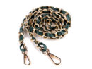 Handbag chain with clasps 112 cm with eco leather - bottle green + gold