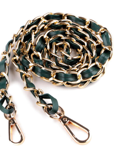 Handbag chain with clasps 112 cm with eco leather - bottle green + gold