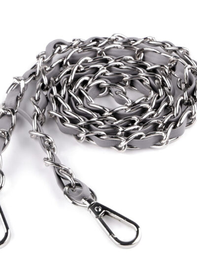 112 cm Handbag Chain with Snap Hooks, Eco-Leather - Grey + Silver