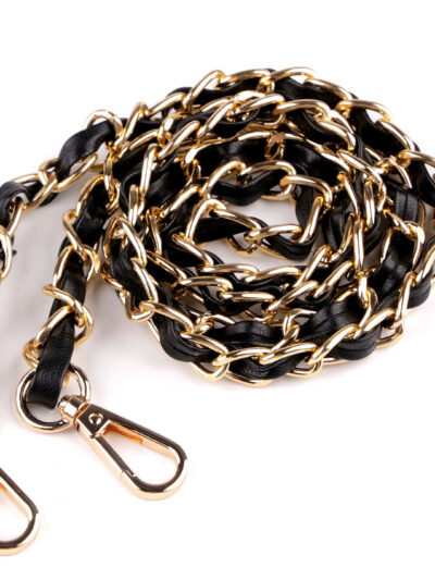 Handbag chain with clasps 112 cm with eco leather - black + gold