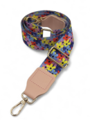 Decorative strap - colorful flowers 3.8 cm - gold hardware