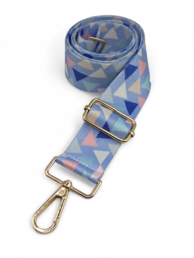 Decorative strap - blue triangles 3.8 cm - gold hardware