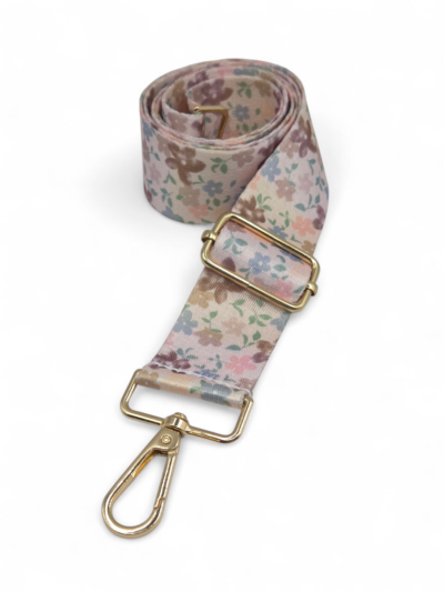 Decorative strap - pink flowers 3.8 cm - gold hardware