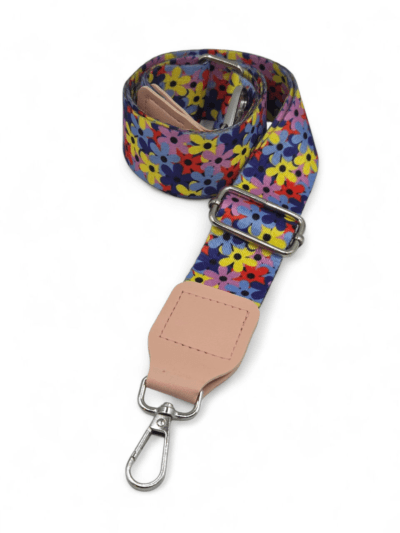 Decorative strap - colorful flowers 3.8 cm - silver hardware
