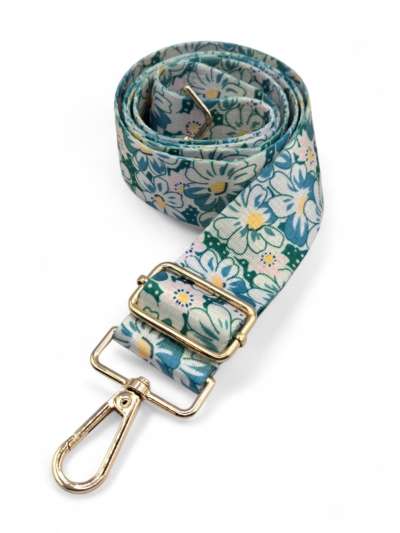 Decorative Strap - Blue-Green Floral 3.8 cm - Gold Hardware