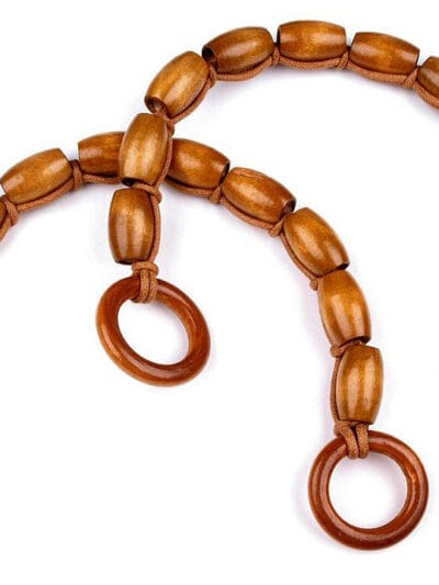 Handbag handles with wooden beads - 2 pcs - natural brown