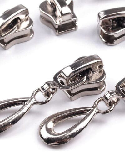 Decorative teardrop slider for No 5 coil zippers - silver
