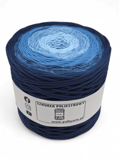 Sznurek poliestrowy płaski 5 mm ombre - 250 m - granat/jasny jeans/błękit