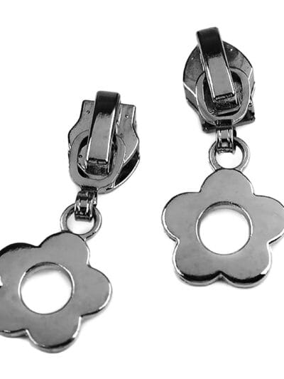 No 5 Decorative Spiral Zipper Slider - Flower - Black
