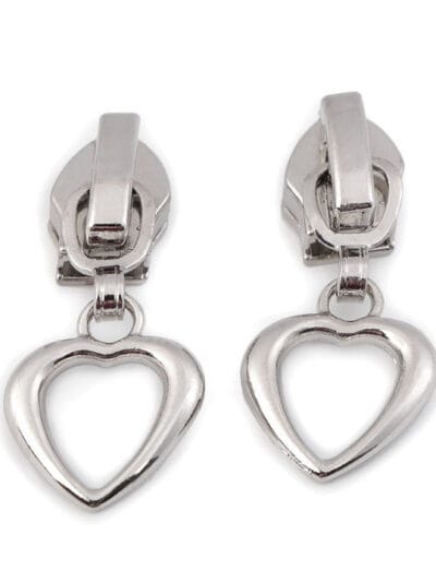 No 5 Decorative Spiral Zipper Slider - Heart - Silver