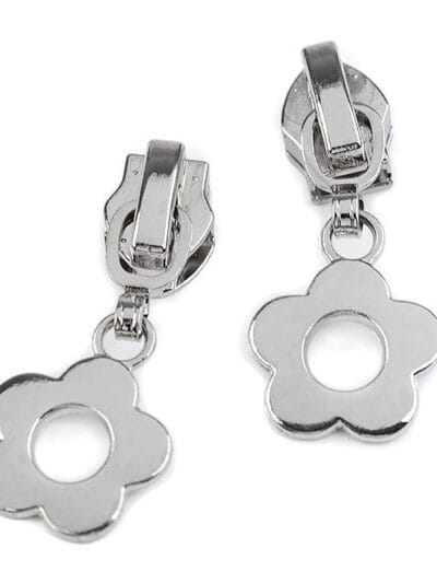 Decorative Spiral Zipper Slider No 5 - Flower - Silver