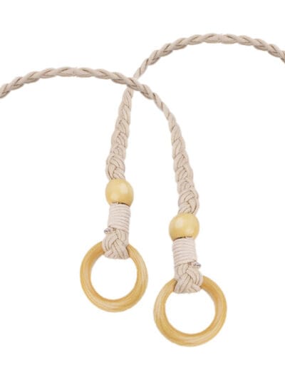 Braided bag handles with wooden beads - 2 pcs - natural light