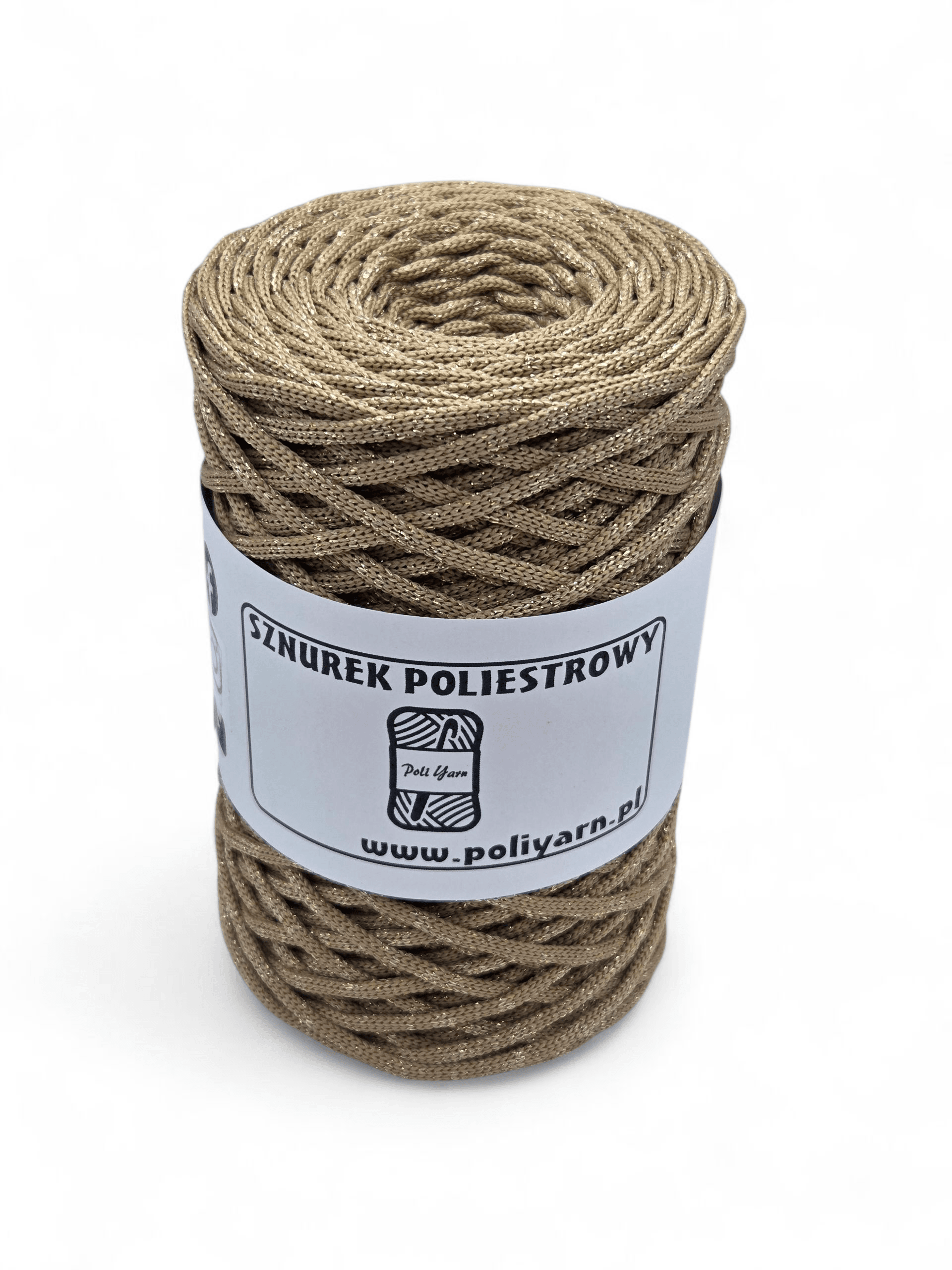 Sznurek poliestrowy płaski 3 mm GLITTER - słomkowy + złoto