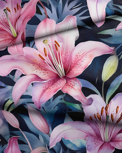Waterproof fabric, lining material - 50x80 cm - lilies